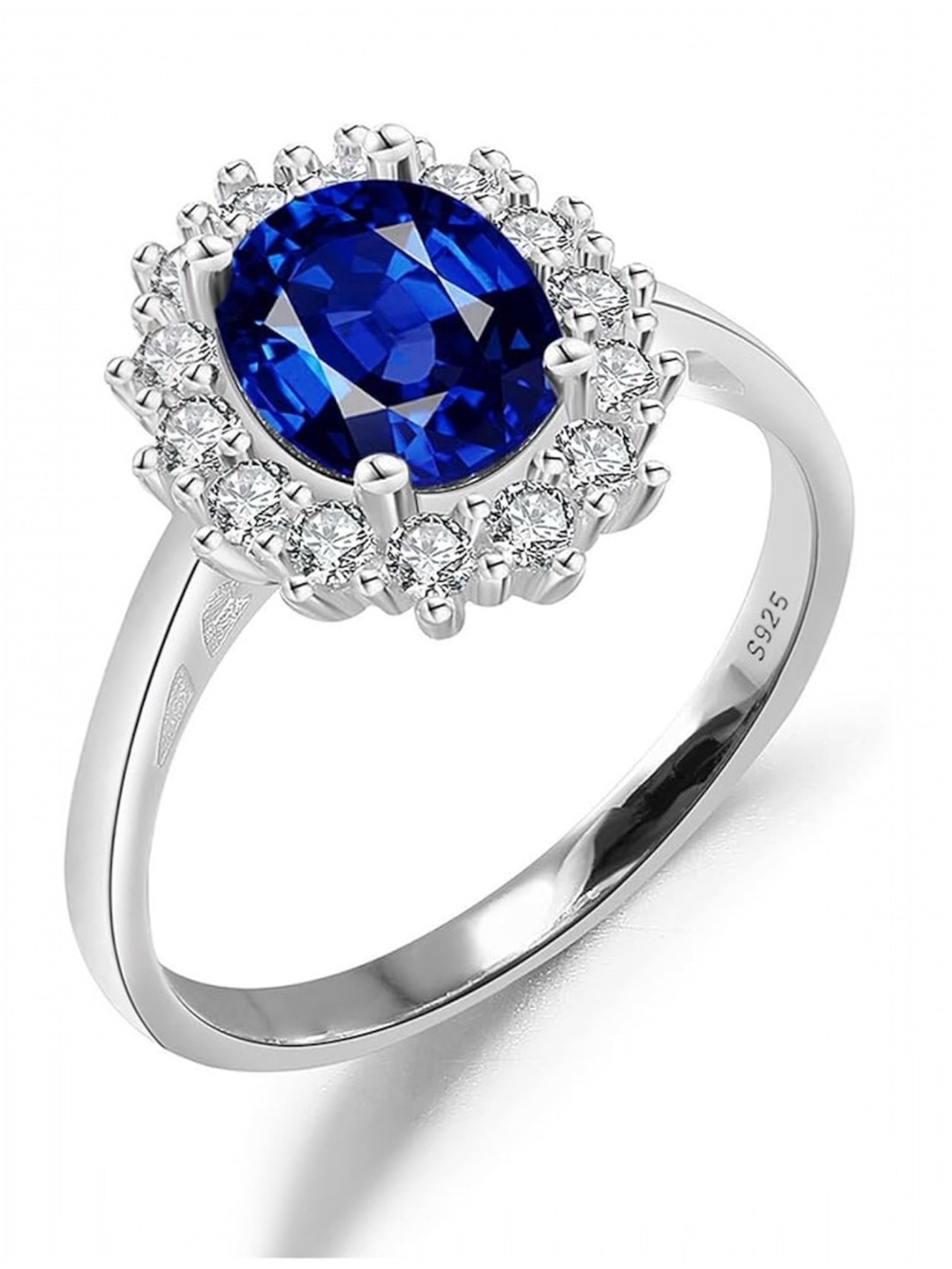 925 Sterling Silver Blue Simulated Sapphire Halo Ring – Vintage Royal Style. SZ8